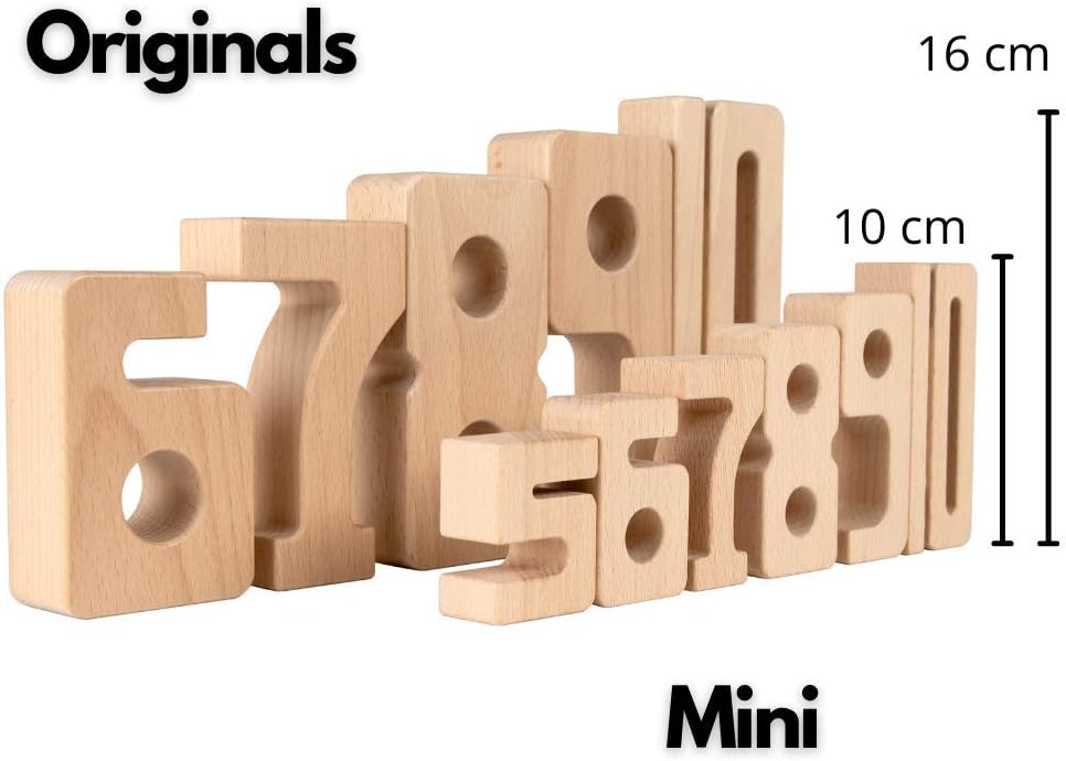 SumBlox Mini (Basic Set) - 80 Mini Holz Bausteine aus massiver Buche - Premium Zahlenbausteine Monte