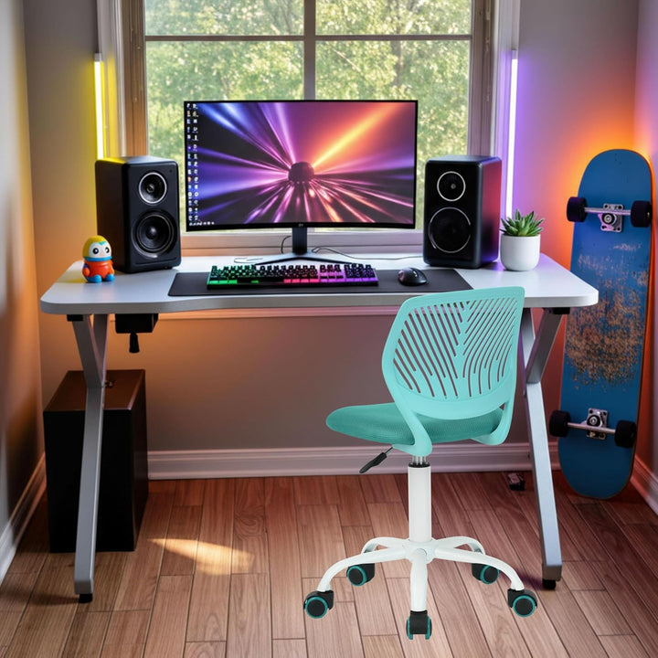 FurnitureR Gaming Stuhl für Kinder, ergonomischer Schreibtischstuhl ohne Armlehnen, moderner Bürostu
