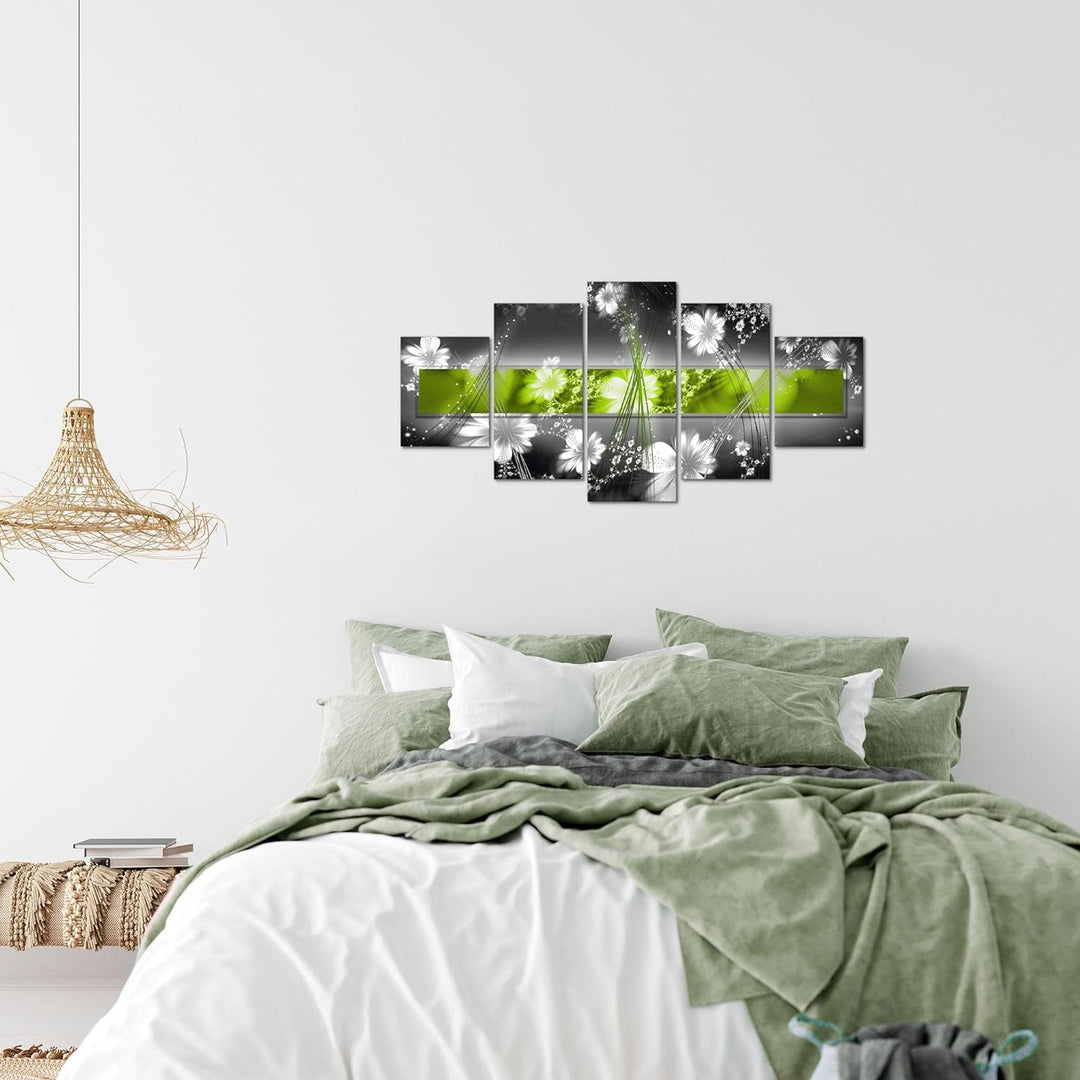 Runa Art Wandbilder Abstrakt Blumen 5 Teilig Bild auf Vlies Leinwand Deko Wohnzimmer Blumenmotiv Gra