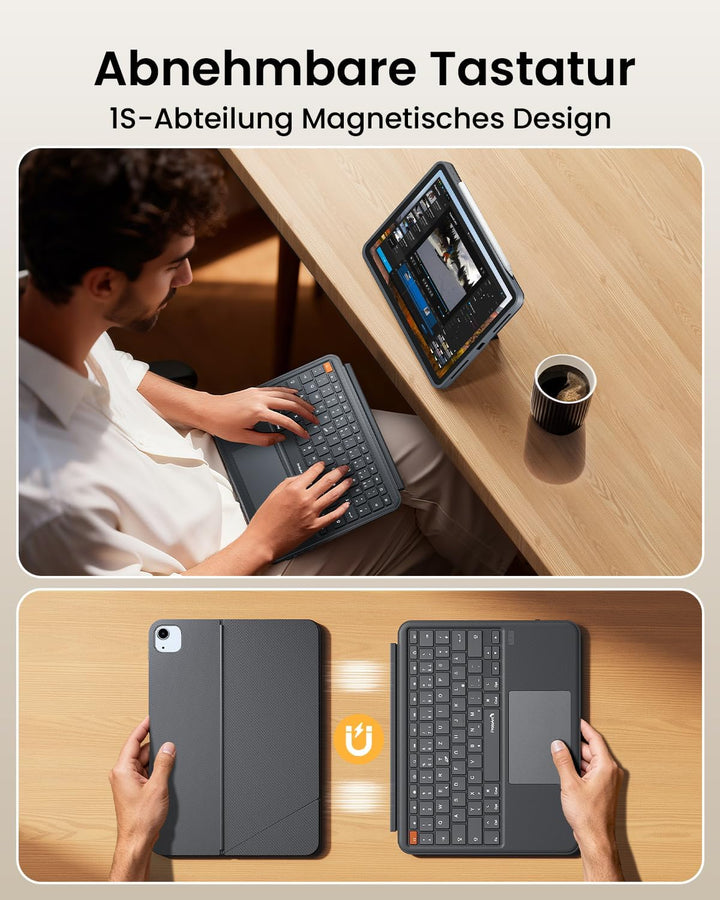 ProtoArc TK500 Hülle mit Tastatur für iPad Air 11" M3 2025/M2 2024, Magnetisch Abnehmbar iPad Tastat