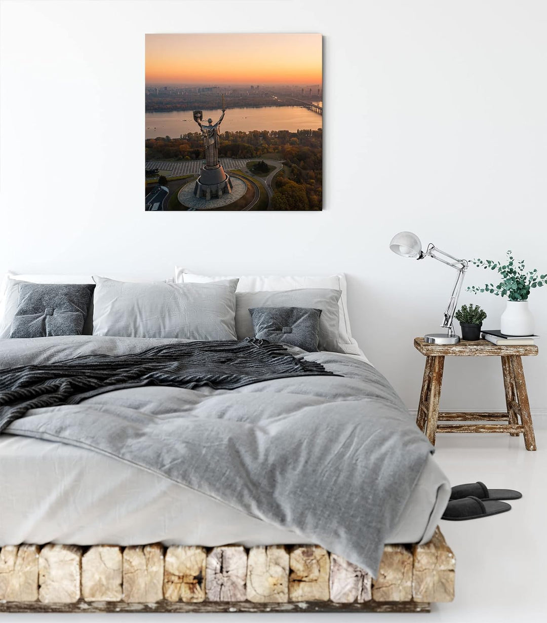 Pixxprint Skyline Kiew Sonnenuntergang als Leinwandbild Quadratisch| Grösse: 60x60 cm | Wandbild | K