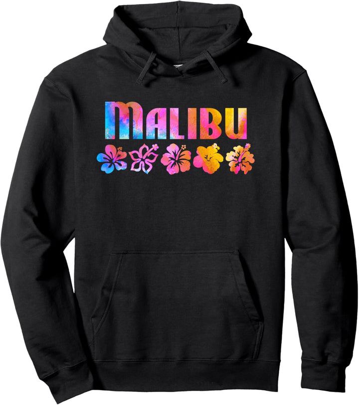 Malibu Beach Tropical Hibiscus Surf Ocean Travel Vacay Pullover Hoodie