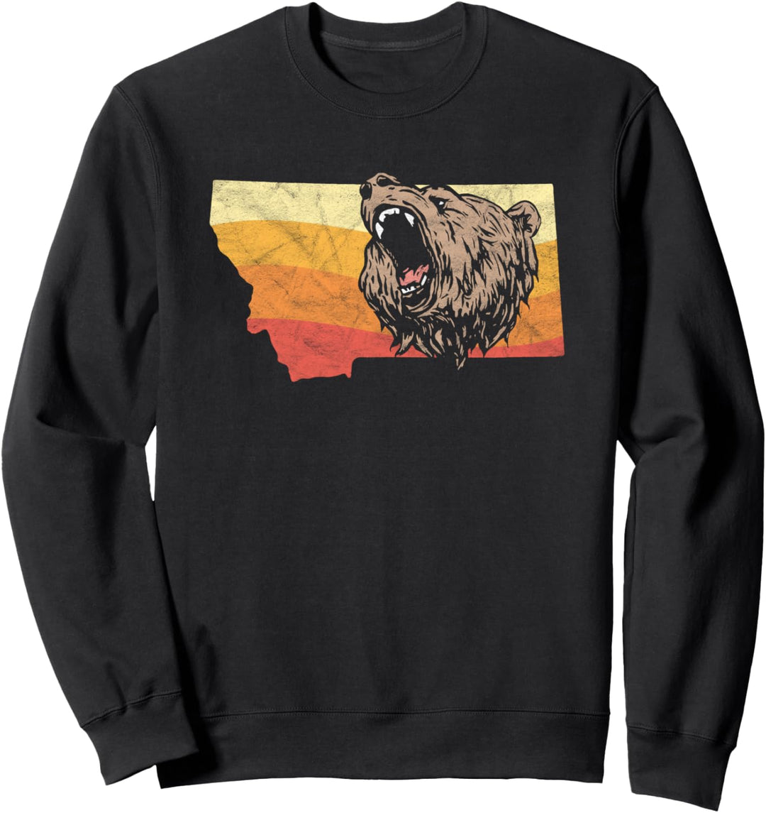 State of Montana Roaring Grizzly Bear 80s Sun Vintage Sweatshirt