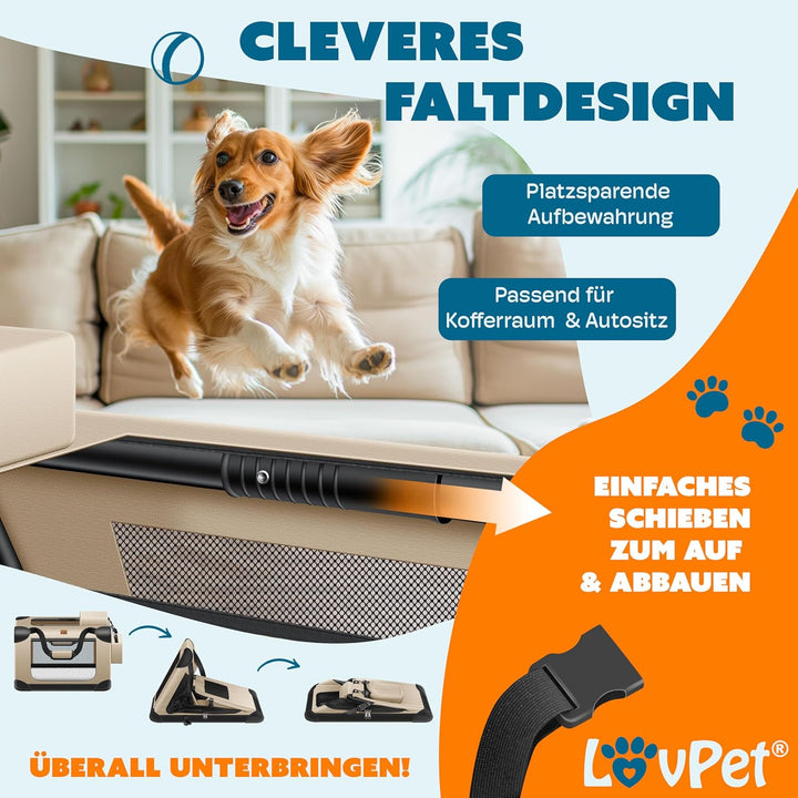 Lovpet® Transportbox Hund Katze Transporttasche L 70x52x52cm | Hunde-Tragetasche Faltbare Katzentasc