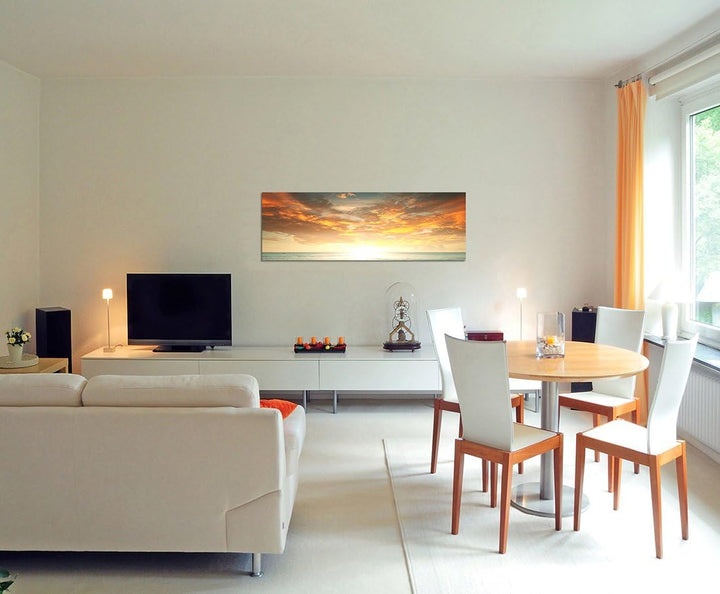 Paul Sinus Art Panoramabild auf Leinwand und Keilrahmen 120x40cm Strand Meer Sonnenuntergang Wolken