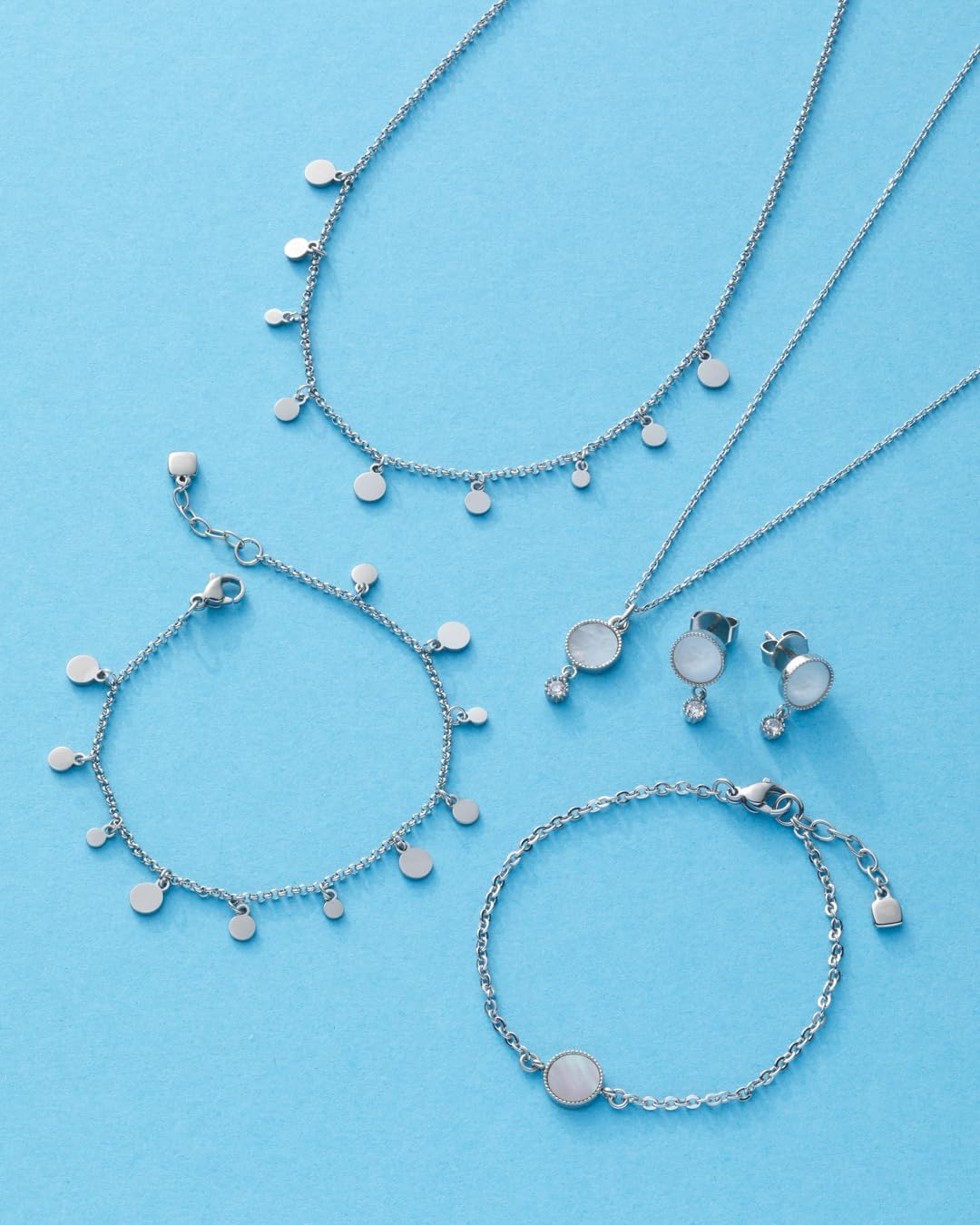 Leonardo Ciao Arida Silbernes Damen Ohrstecker Set aus Edelstahl mit Perlmutt Plättchen und Glaskris