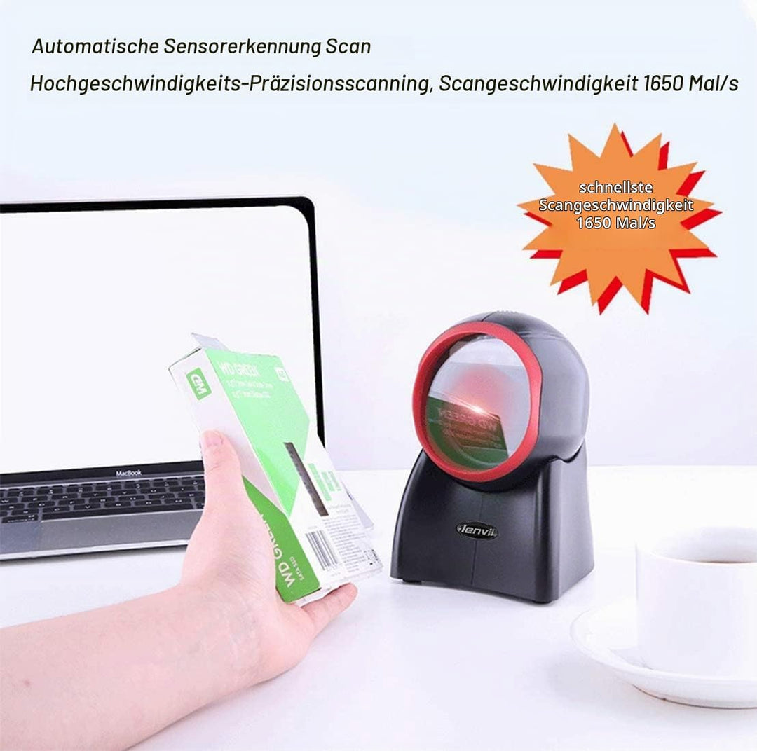 LENVII Omnidirektionaler Freisprech QR Code lesegerät, Desktop Barcode Scanner 1D/2D/QR Code Scanner