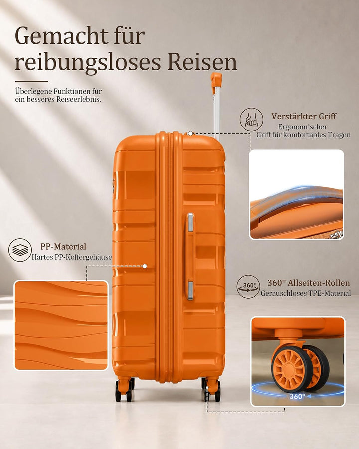 KONO Gross Koffer 75cm Leicht Reisekoffer aus Polypropylen Hartschale Koffer mit 4 Rollen und TSA Sc