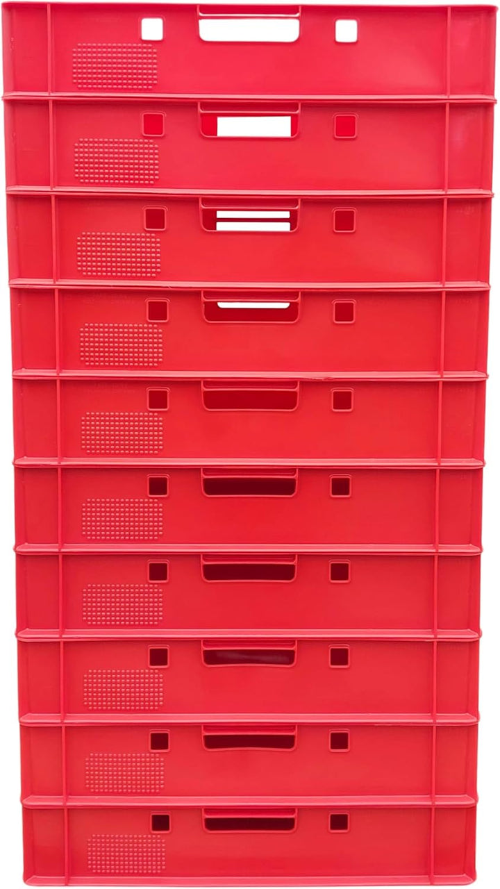 BURI 10 Stück Fleischkiste E1 Lagerkiste 60x40x12,5 cm Metzgerkiste Eurobox Rot - flache Stapelkiste
