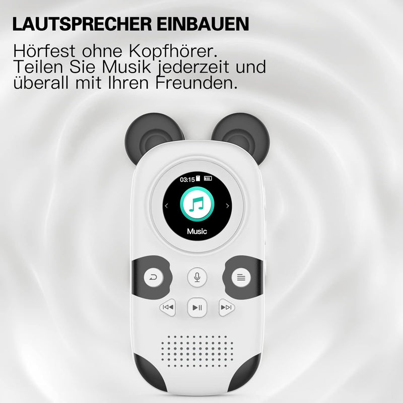 RUIZU MP3-Player mit Lautsprecher für Kinder Cute Panda 1,5-Zoll-TFT-Bildschirm 16 GB Unterstützung