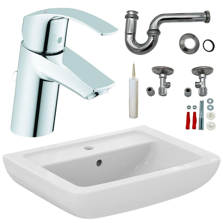 Waschbecken - Waschtisch - 60cm Ideal Standard mit Lotus Beschichtung - Grohe Armatur Komplettset -