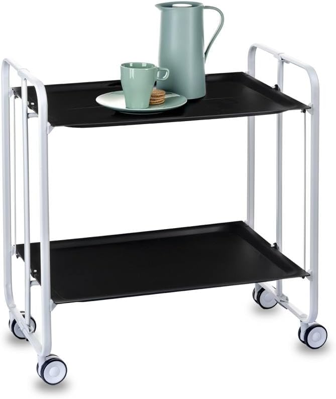 DON HIERRO - Servierwagen weiss, klappbar, 2 Böden. Rollwagen Bauhaus-Schwarz