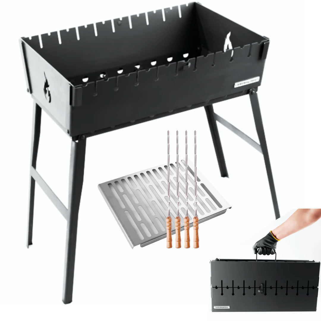 Grill-MANGAL 60 x 40 cm mit Tasche Gratis | 3 mm Warmgewalzter Stahl Tragbarer Holzkohlegrill im Kof