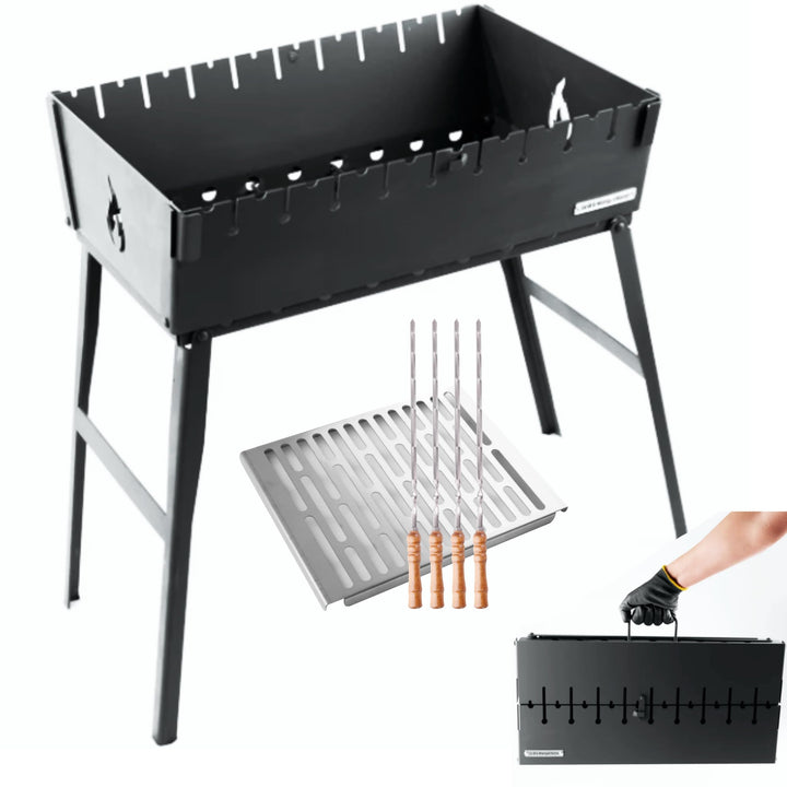 Grill-MANGAL 60 x 40 cm mit Tasche Gratis | 3 mm Warmgewalzter Stahl Tragbarer Holzkohlegrill im Kof