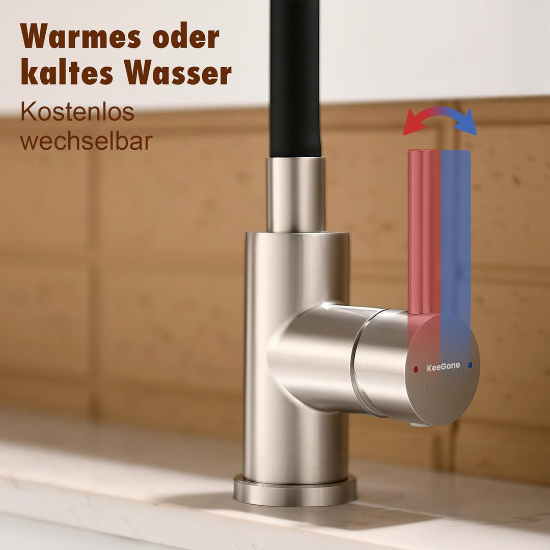 Wasserhahn Küche mit verchromtem flexible Auslaufbrause Spültischarmatur 360° schwenkbar Küchenarmat
