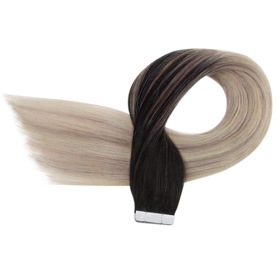 Ugeat 60cm Tape Extensions Echthaar Unsichtbar Balayage Tape Extensions Remy Echthaar 1B/18/60 Schwa