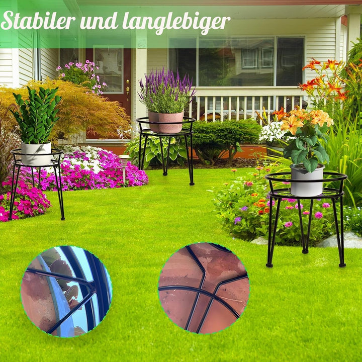 Santentre 3er Set Pflanzenständer, Schwerlast Blumenständer Schwarz Pflanzenregal Outdoor, Rostfreie