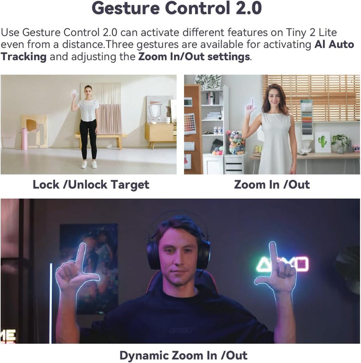 OBSBOT Tiny 2 Lite, PTZ 4K Webcam 1080P@60fps HDR, PC Kamera mit KI-Tracking, Mikros mit KI-Geräusch