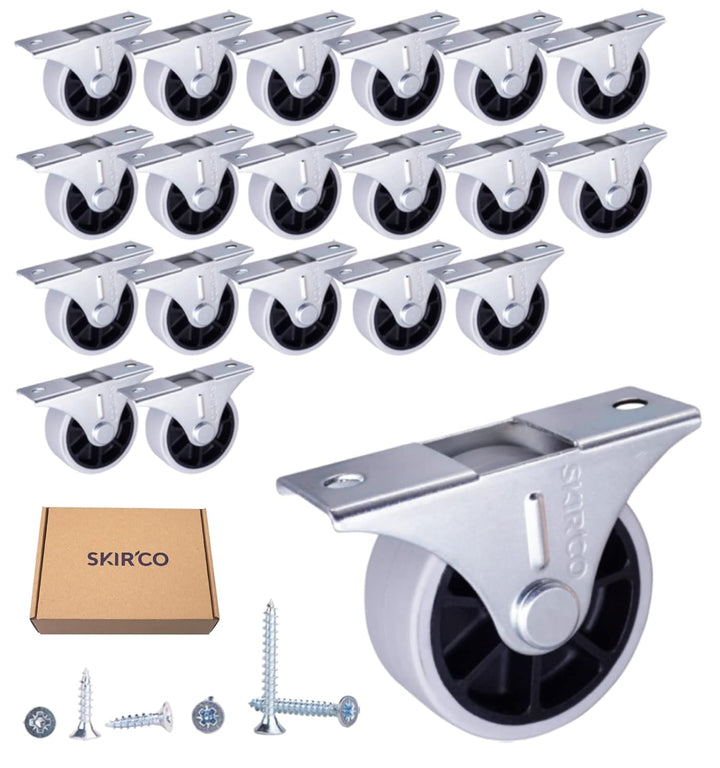SKIR'CO (20 Stück) 40 mm Gummiräder, Möbelrollen, Bockrollen, nicht schwenkbar, Schrauben im Lieferu