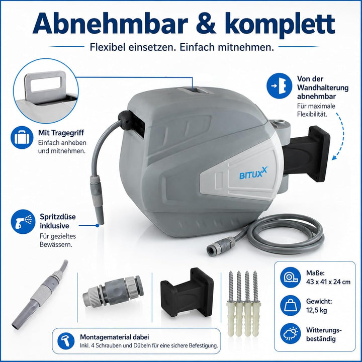 Bituxx Wand Wasser Schlauchtrommel Schlauchaufroller Wasserschlauchaufroller Schlauchbox Automatik (