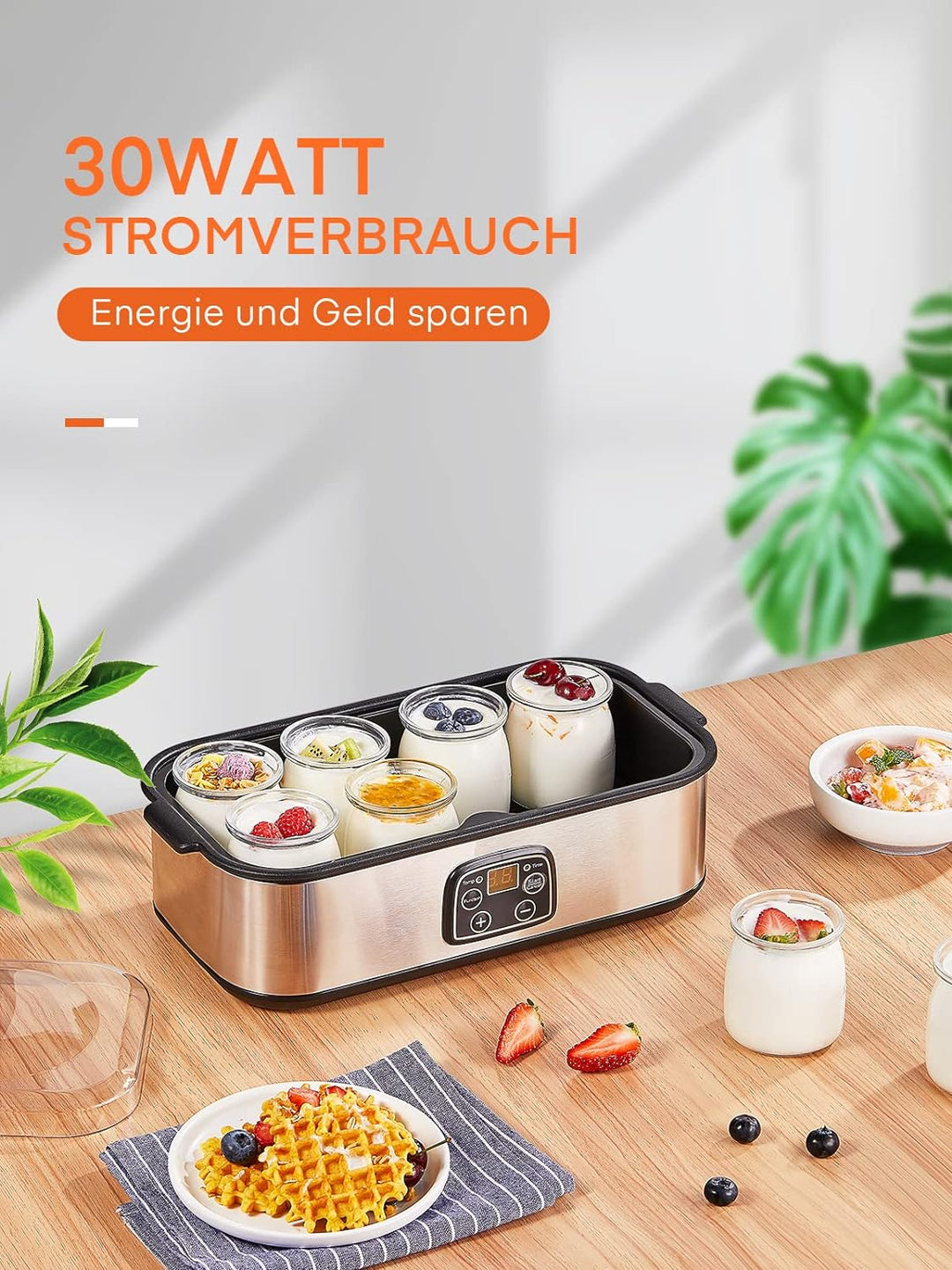 Joghurtmaschine, Griechische Joghurtbereiter mit 8 Gläsern/Deckeln, One-Touch-Display: Perfekt für o