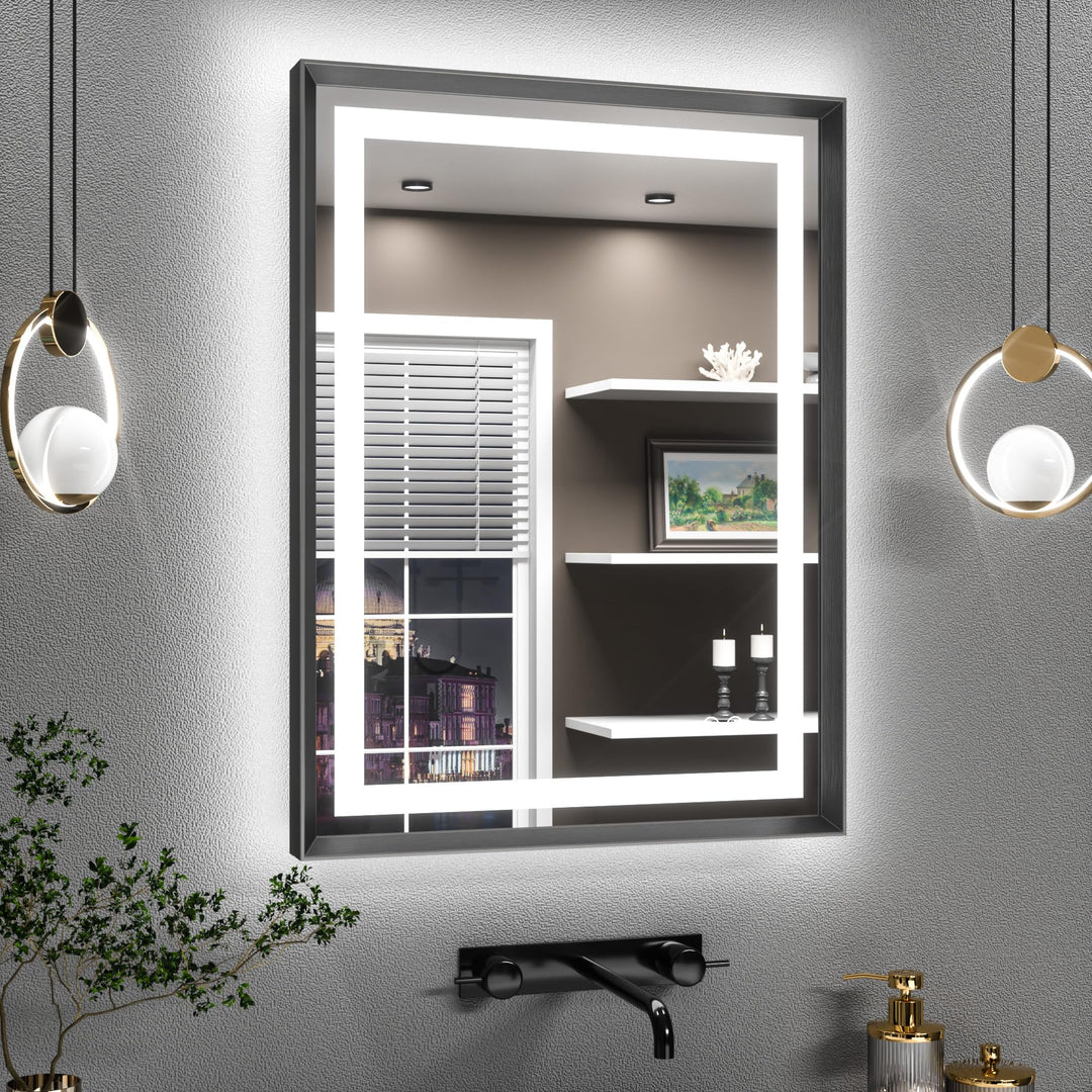 TETOTE Badspiegel mit Beleuchtung Schwarz Metallrahmen 60x80cm, Badezimmerspiegel Beleuchtet Beschla