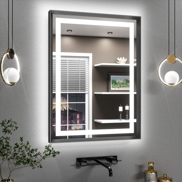 TETOTE Badspiegel mit Beleuchtung Schwarz Metallrahmen 60x80cm, Badezimmerspiegel Beleuchtet Beschla