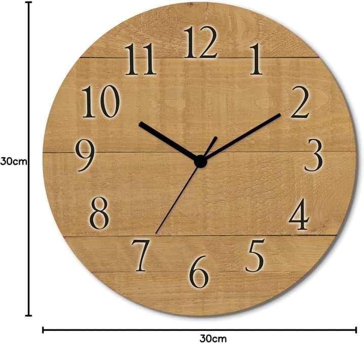 ARTLAND Wanddeko Wanduhr ohne Tickgeräusche aus Holz Quarzuhr lautlos rund Ø 30 cm Holz hell U1UM Ab
