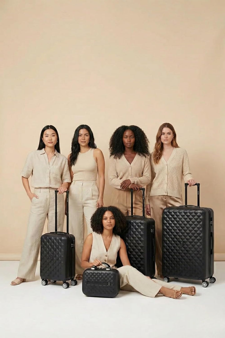 CELIMS - Reisekoffer mit 360 Grad drehbaren Rollen, Schwarz , Lot de 4 valises + 2 Vanity Cases, Har