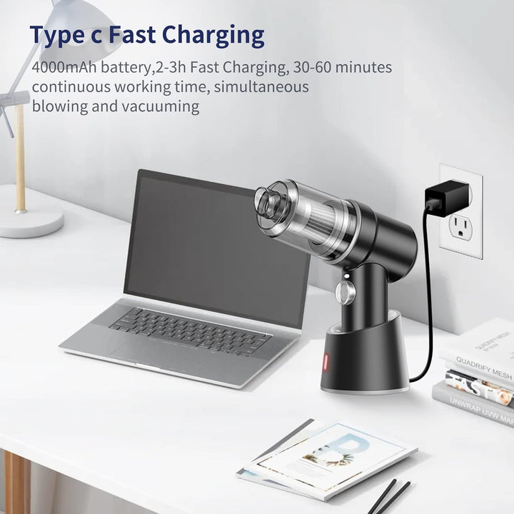 Handstaubsauger Akku 9000Pa,3 in 1 Auto Staubsauger Stark Akkustaubsauger mit Typ-C 4000mAh Batterie