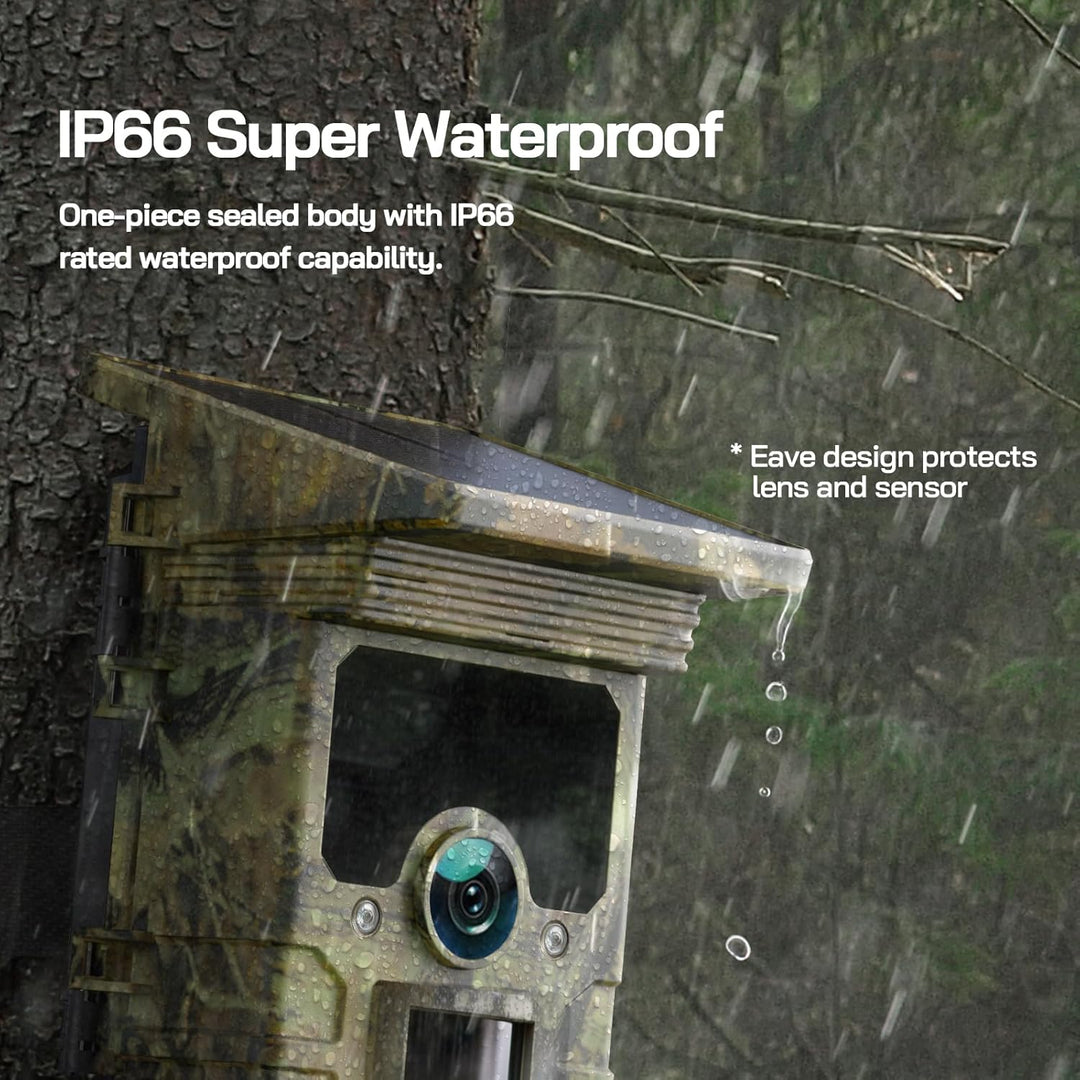 WOLFANG Wildkamera, 4K Solar Video Wildtierkamera, 68MP Full HD WLAN mit Handyübertragung APP, Beweg