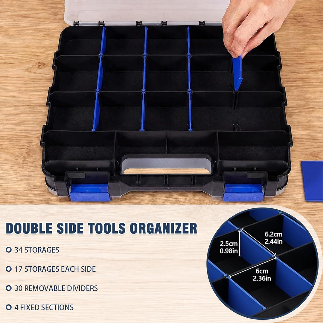Doppelseitige Schrauben Sortierbox, 34 Fächer Kleinteile Organizer mit Abnehmbarer Trennstege, Aufbe