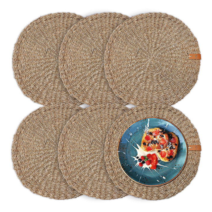 FRIHET Tischset rund - Seegras geflochten (6er Set) Platzset Ø 33 cm, Natur Tischdeko, Tischsets Pla