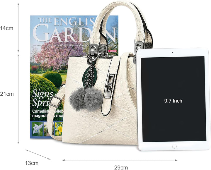 NICOLE &amp; DORIS 2024 Neue Frauen Tasche Damen Leder Handtasche Mode Umhängetasche Mit Pompon abnehmba