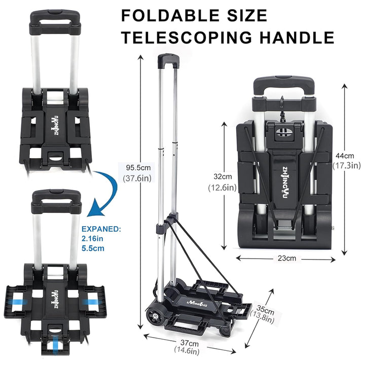 ZHJINGYU Aluminium Sackkarre Klappbar, 35KG Transportkarre mit Teleskopstange - 2 Expanderseilen ink