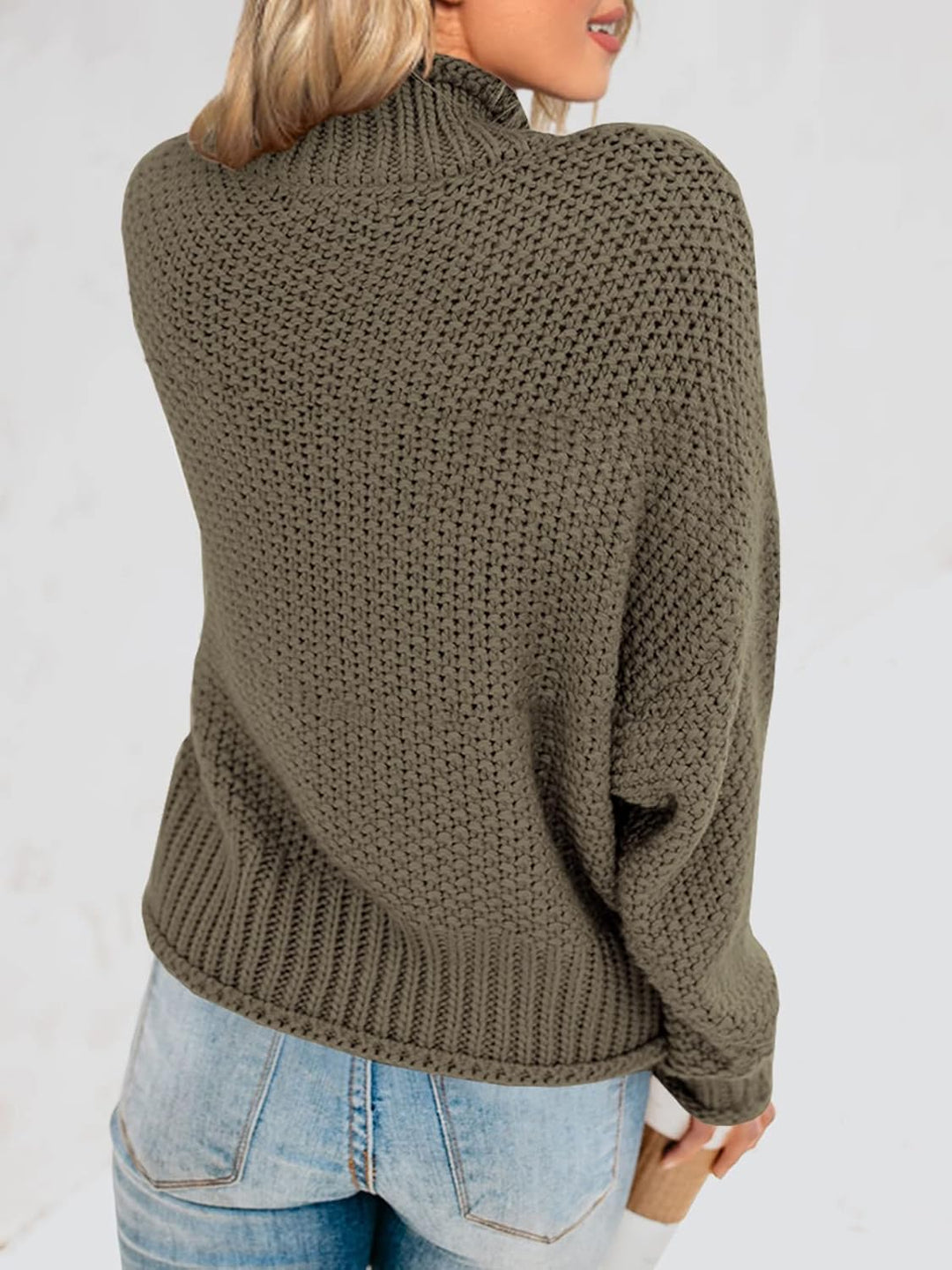 Saodimallsu Damen Pullover Rollkragen Oversized Fledermaus Langarm Sweatshirt Lose Grobstrick Casual