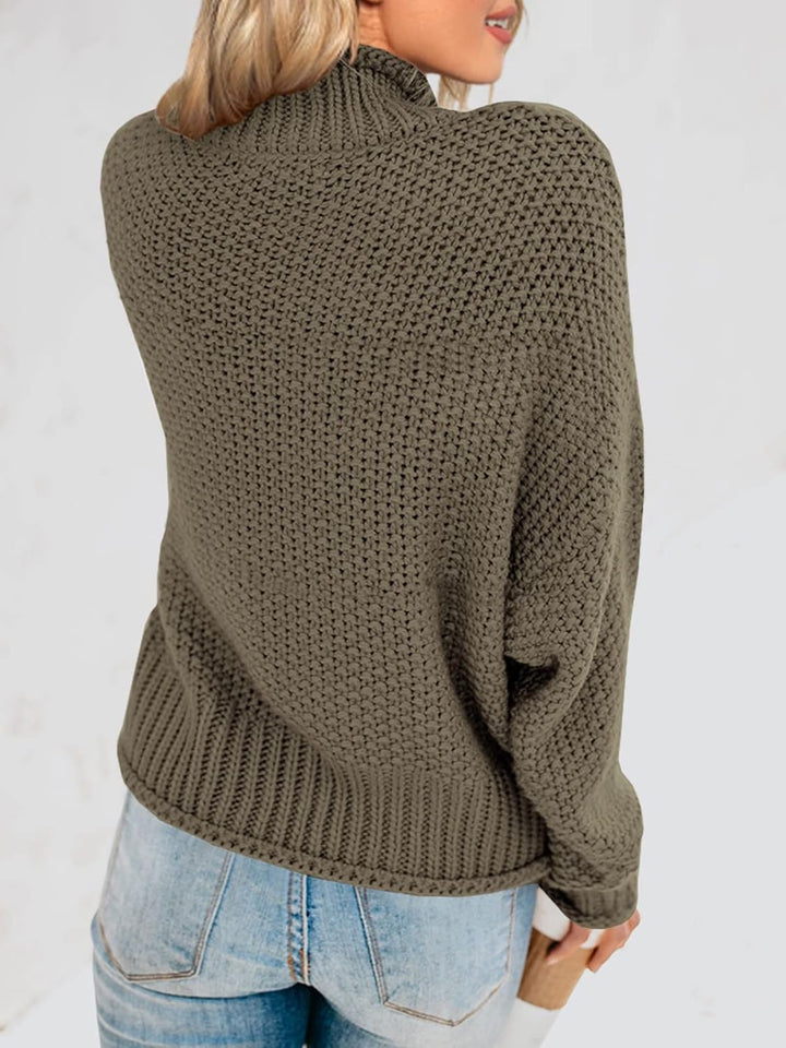Saodimallsu Damen Pullover Rollkragen Oversized Fledermaus Langarm Sweatshirt Lose Grobstrick Casual