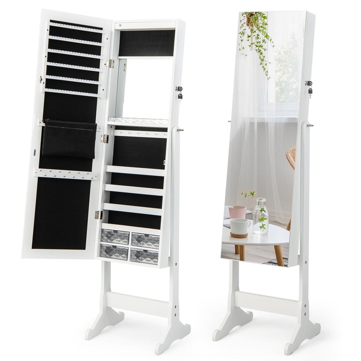 COSTWAY Schmuckschrank neigungsverstellbar, freistehender Schmuckregal mit Ganzkörperspiegel & inner
