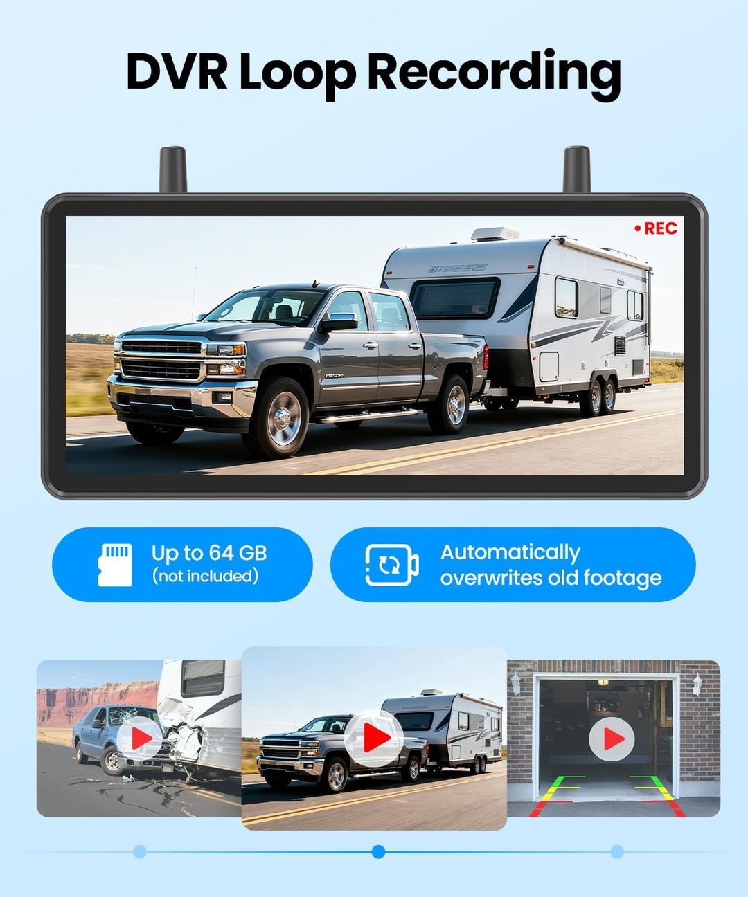 AUTO-VOX Solar Rückfahrkamera Kabellos: 7,2" HD Split-Screen, Dual-Antenne Signal-Upgrade, 3Mins Ins
