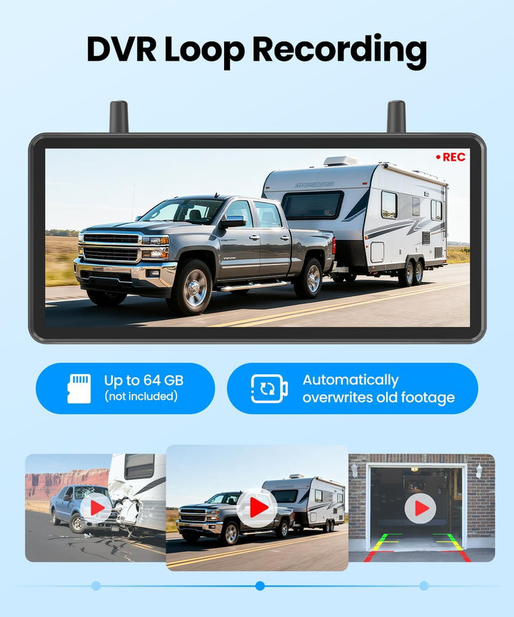 AUTO-VOX Solar Rückfahrkamera Kabellos: 7,2" HD Split-Screen, Dual-Antenne Signal-Upgrade, 3Mins Ins