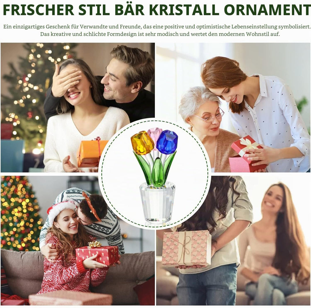 H&D HYALINE & DORA Bunte Kristall Tulpen Figur Sammlerstück, Glasblumenstrauss Briefbeschwerer, Gesc