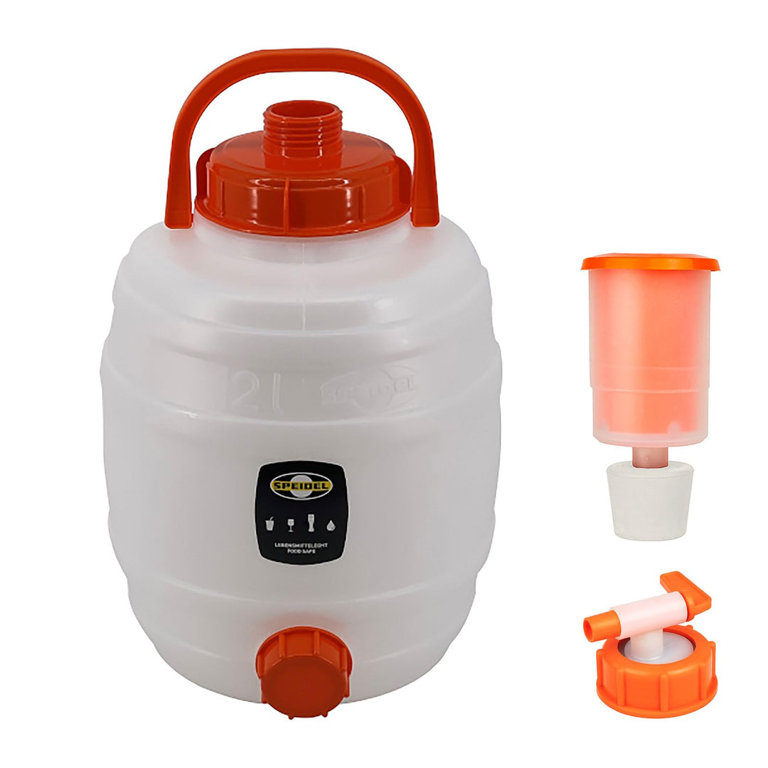 Mostfass 12 Liter mit Auslaufhahn NW 10 und Gärspund, Gärfass (12 L rund) für Most, Wein, Cider, Säf