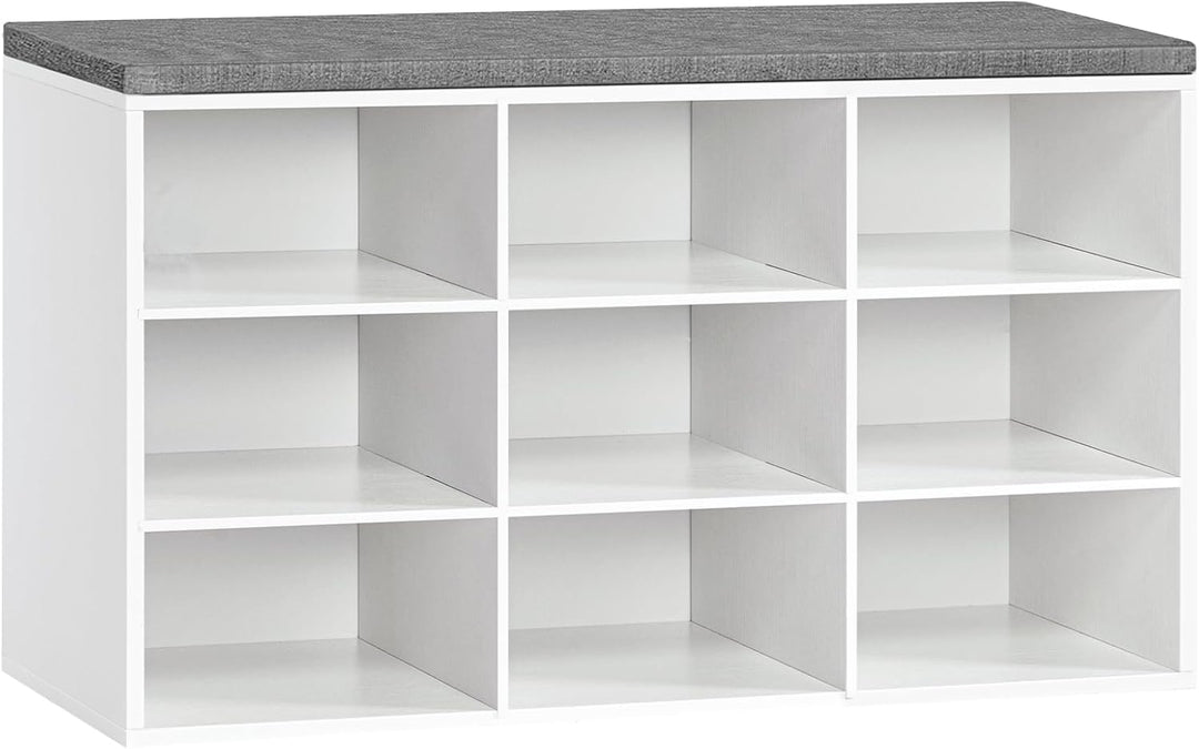 HOOBRO Schuhbank mit 9 Fächern, Schuhregal mit gepolsterter Sitzbank, Schuhschrank, für Flur, Wohnzi
