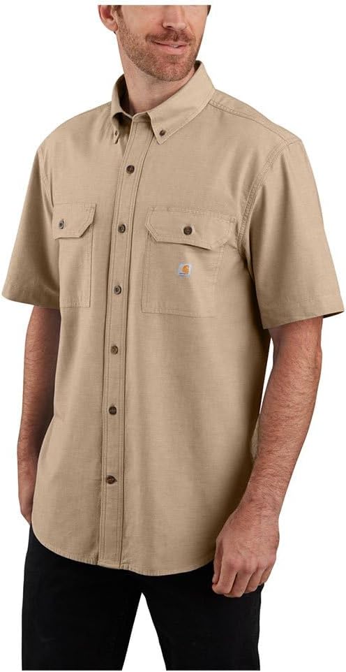 Carhartt Herren Loose Fit Midweight Chambray Short Sleeve Shirt M Dark Tan Chambray, M Dark Tan Cham
