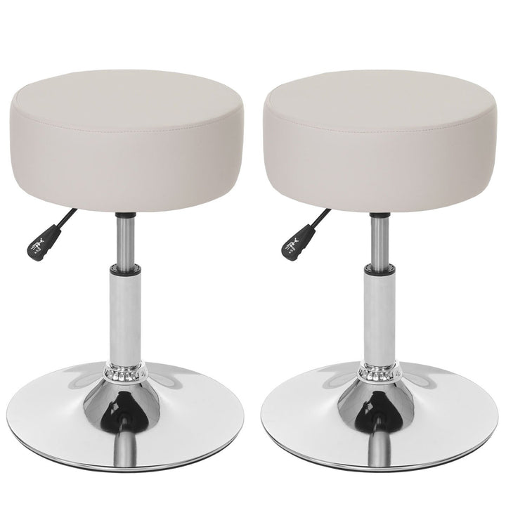 Mendler 2er-Set Hocker HWC-C22, Sitzhocker Schminkhocker, höhenverstellbar Ø 35cm - Kunstleder, Crem