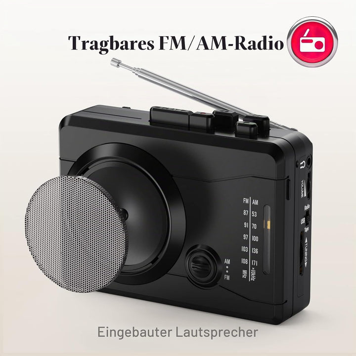 DIGITNOW!Kassettenrekorder USB Kassetten Digitalisieren mit Lautsprecher &amp; Mikrofon, Radio FM/AM,Enc