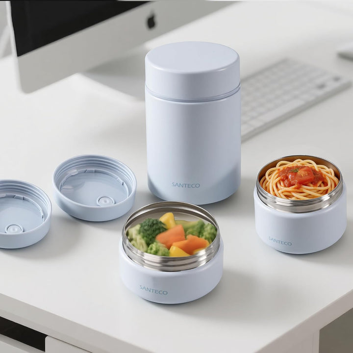 SANTECO Vakuumisolierter Suppen-Lunch-Set 1050ml - Isolierte Brotdose mit Löffel & Tragetasche - Sti