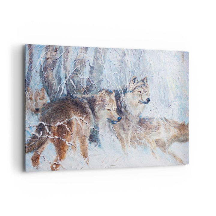 Bilder auf Leinwand 100x70cm Leinwandbild mit Rahmen Wolf Tier Wald Gross Wanddeko Bild Schlafzimmer