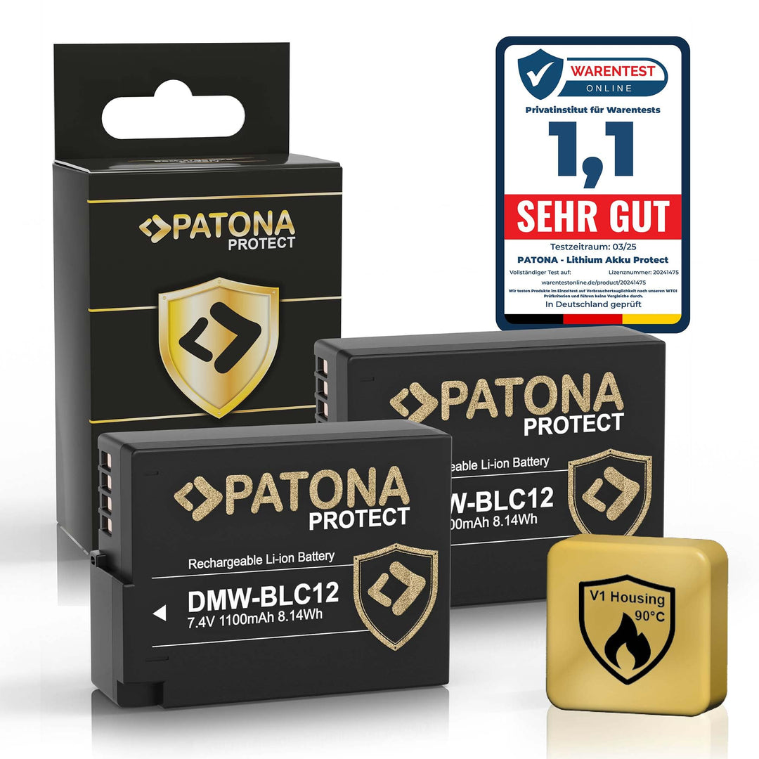 PATONA (2X) Protect V1 DMW-BLC12 E Akku (1100mAh) mit NTC-Sensor und V1 Gehäuse 2x DMW-BLC12 Protect