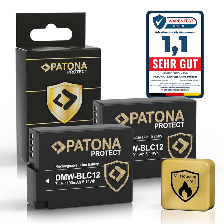 PATONA (2X) Protect V1 DMW-BLC12 E Akku (1100mAh) mit NTC-Sensor und V1 Gehäuse 2x DMW-BLC12 Protect